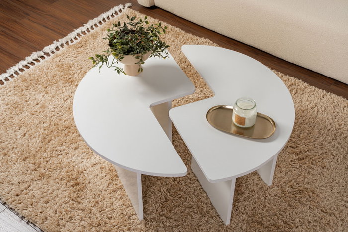AUCUNE Mesa de centro MOIRA Redonda Blanco natural AUCUNE Mesa de centro MOIRA Redonda Blanco natural